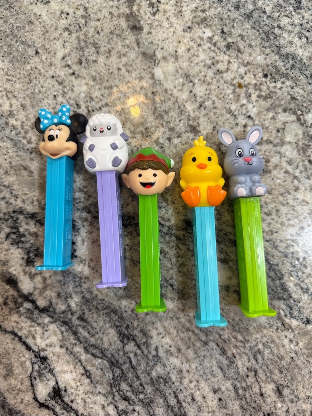 Character PEZ Candy Dispensers - Minnie, Lamb, Elf, Chick, Bunny